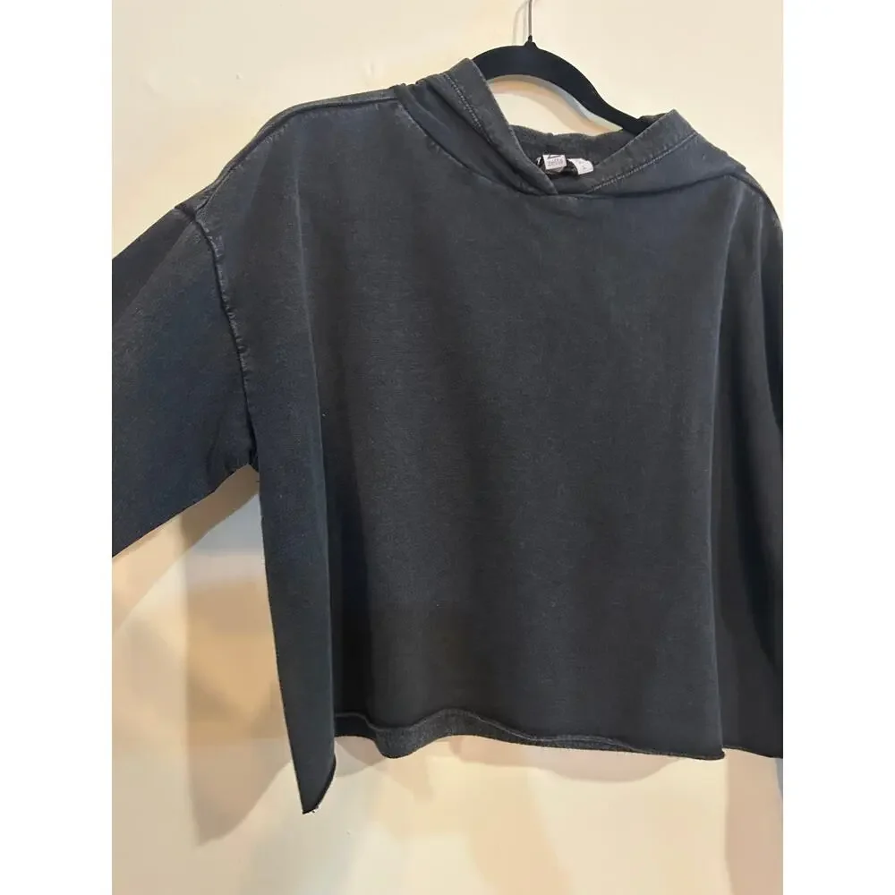 NWT Z by Zella Black Cropped Hoodie SIZE L Drop Shoulders Raw Hem